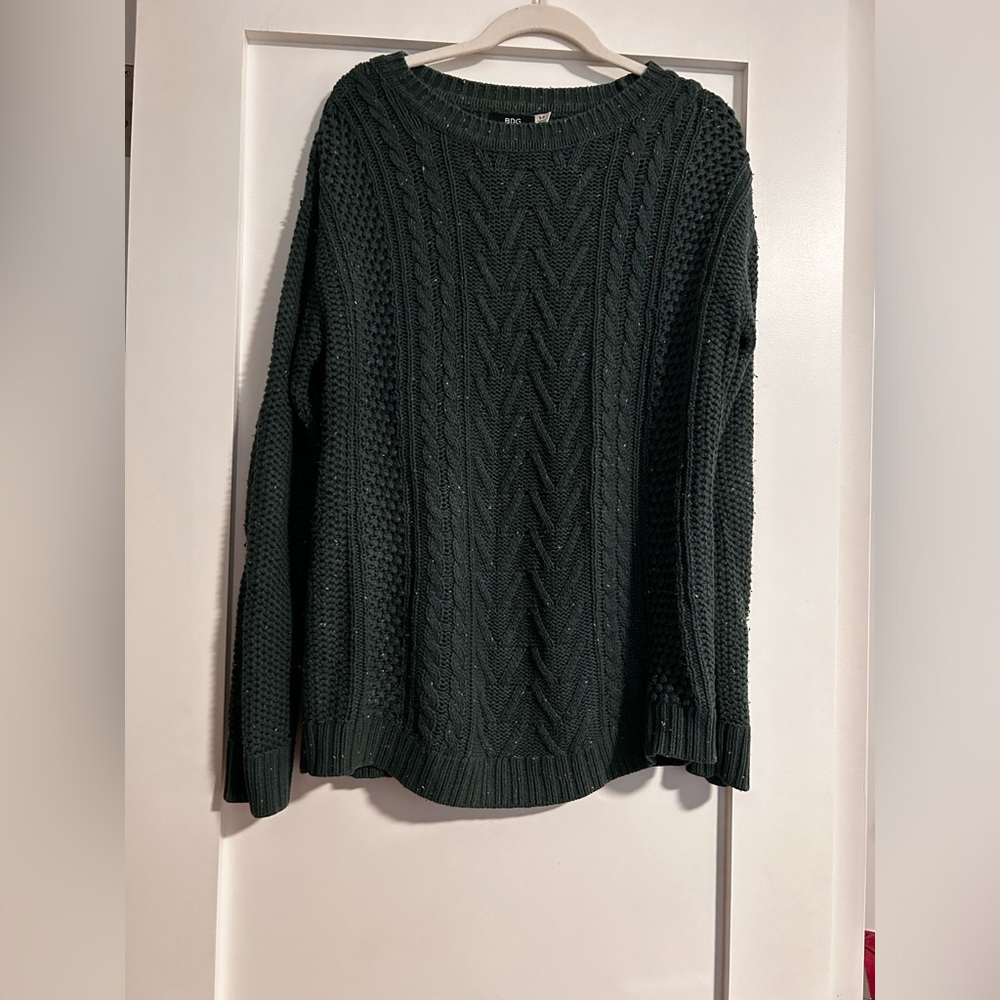 BDG Oversized Dark Green Cable Knit Sweater